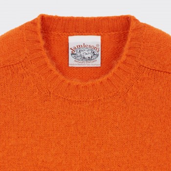 Pull Col Rond Laine Peignée : Orange