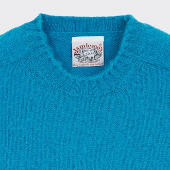 Pull Col Rond Laine Peignée : Bleu de France