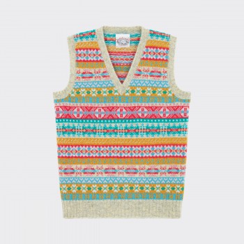 Pull Col V Sans Manches Fair Isle : Jaune