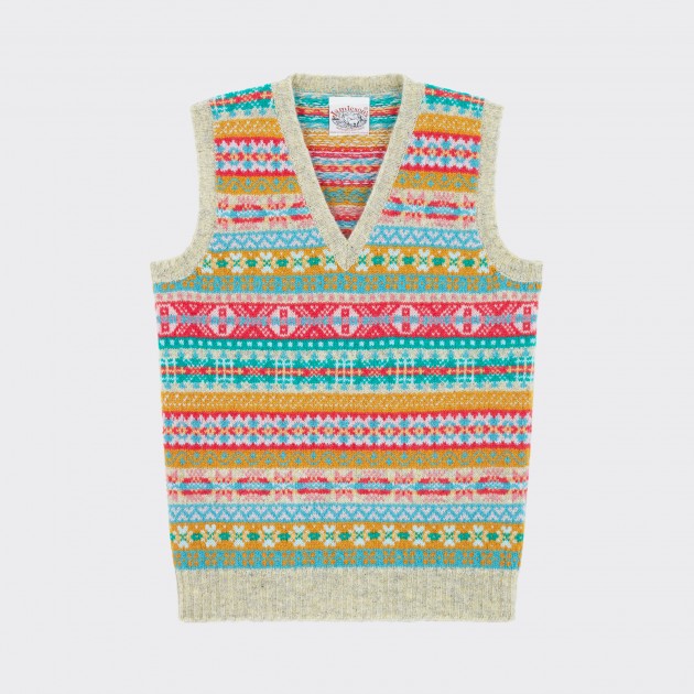 Pull Col V Sans Manches Fair Isle : Jaune