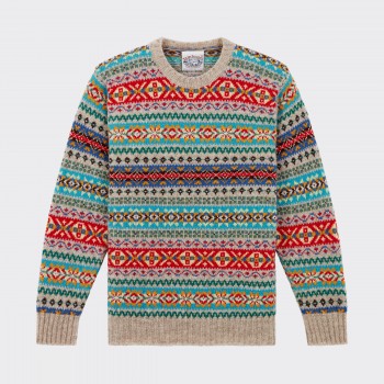 Pull Col Rond Fair Isle : Gris