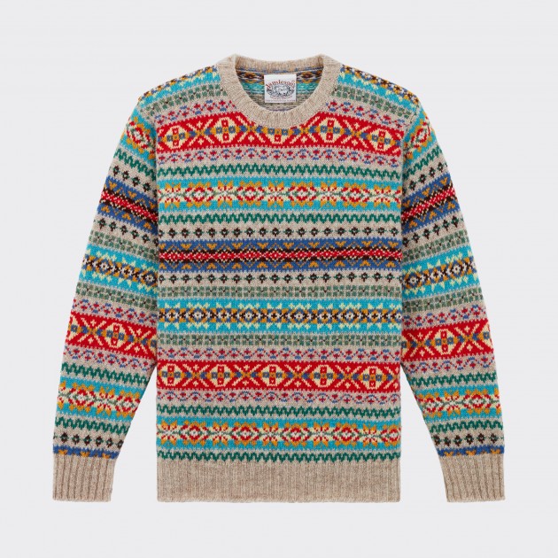 Pull Col Rond Fair Isle : Gris