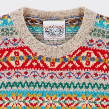 Pull Col Rond Fair Isle : Gris