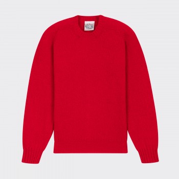 Pull Col Rond Laine Peignée : Rouge