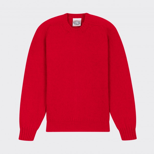 Pull Col Rond Laine Peignée : Rouge