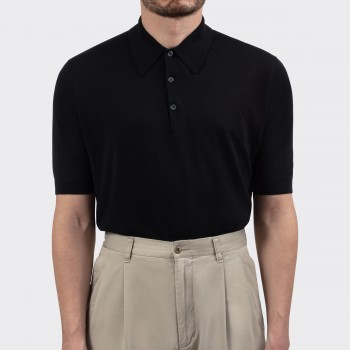Short Sleeves Cotton Polo Shirt: Black