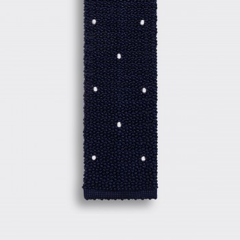 Knitted Silk Tie with Handsewn Spots : Navy/White 