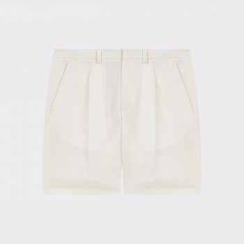 Short à Pinces en Coton & Lin : Écru