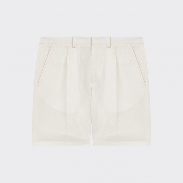 Short à Pinces en Coton & Lin : Écru