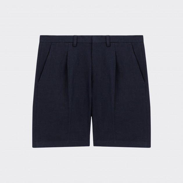 Short à Pinces en Coton & Lin : Marine