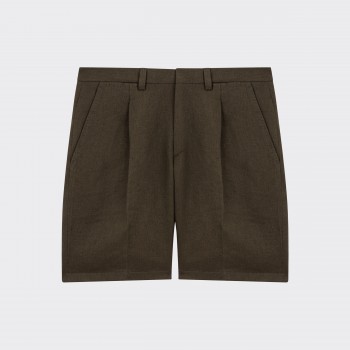 Short à Pinces en Coton & Lin : Olive
