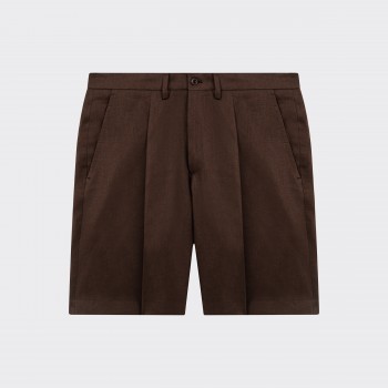 Short à Pinces en Lin : Marron Foncé