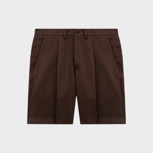 Short à Pinces en Lin : Marron Foncé
