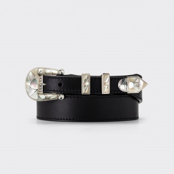 Native American Mother of Pearl Ranger Belt : Black