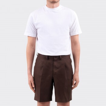 Short à Pinces en Lin : Marron Foncé