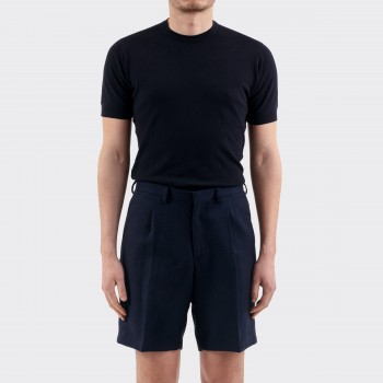 Short à Pinces en Coton & Lin : Marine