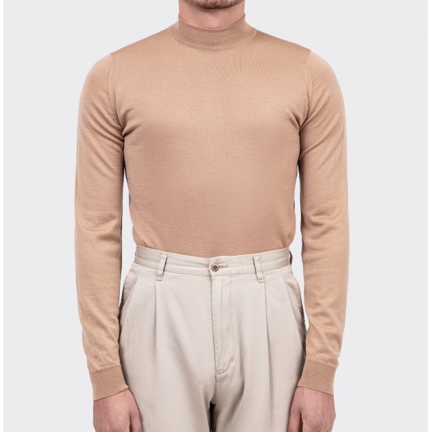 Pull Col Cheminée Laine Mérinos : Camel
