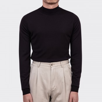 Pull Col Cheminée Laine Mérinos : Marron Foncé 