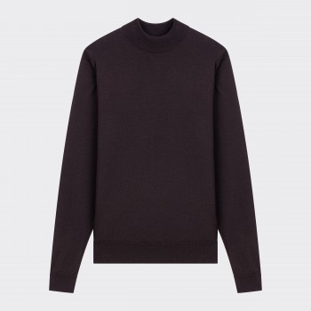 Pull Col Cheminée Laine Mérinos : Marron Foncé 