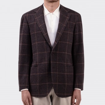 Veste Laine & Alpaga Carreaux : Marron/Beige  