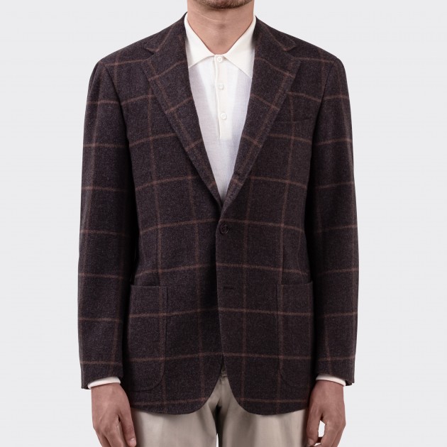 Veste Laine & Alpaga Carreaux : Marron/Beige  