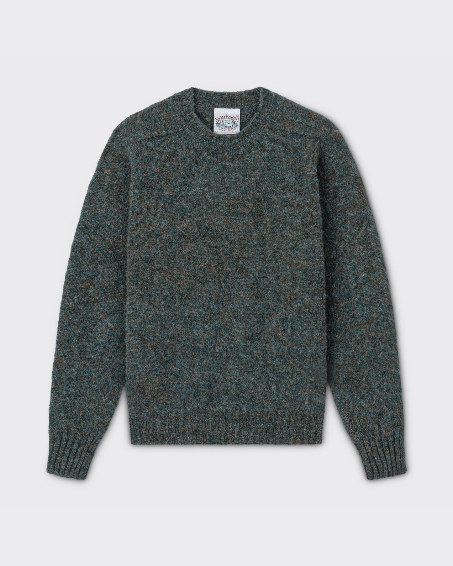 Pull Col Rond Laine Peignée : Vert Écorce