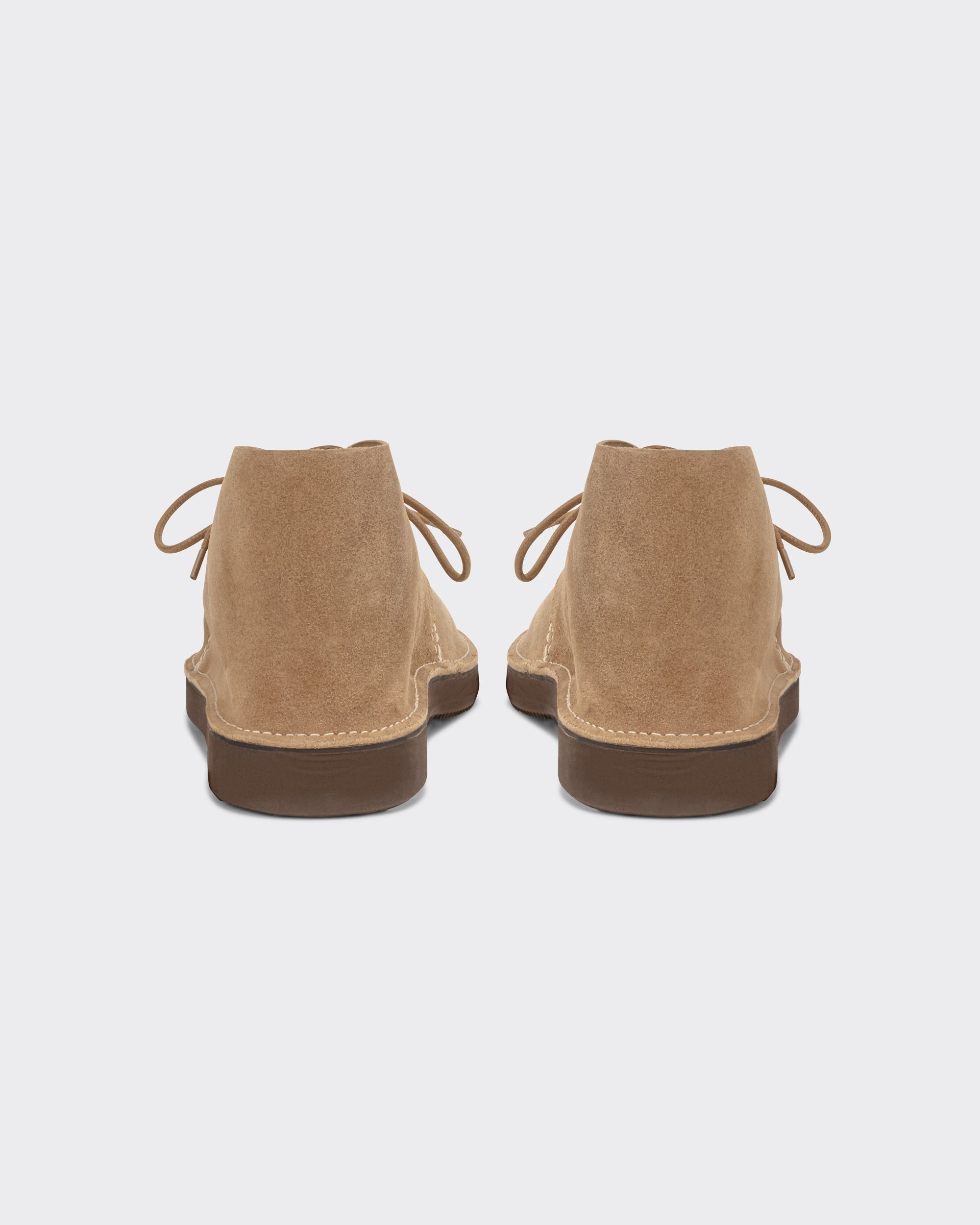 Aurora for BEIGE North Pacific chukka boots in sand Horween Marine Field leather, back view