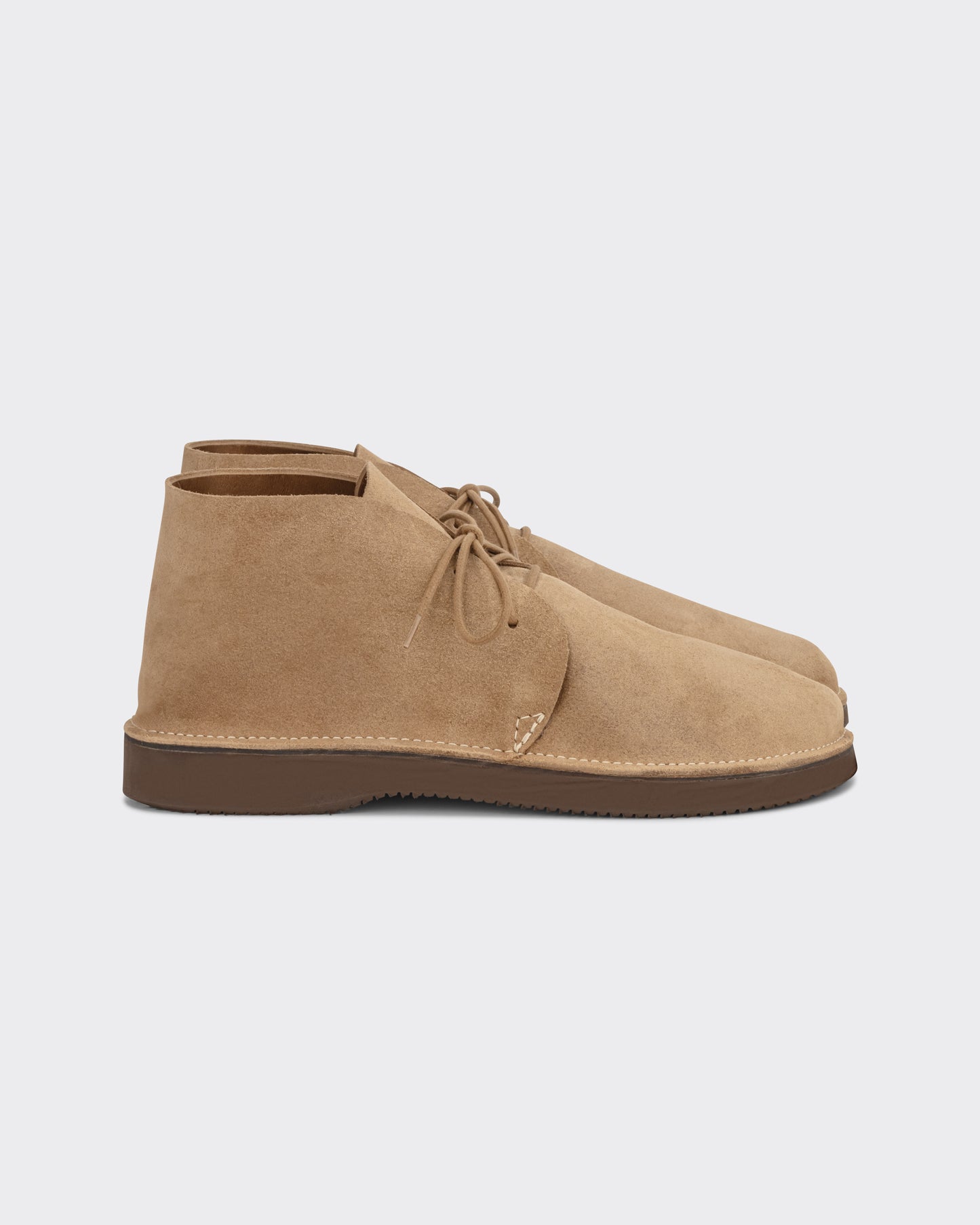 Aurora for BEIGE North Pacific chukka boots in sand Horween Marine Field leather, side view