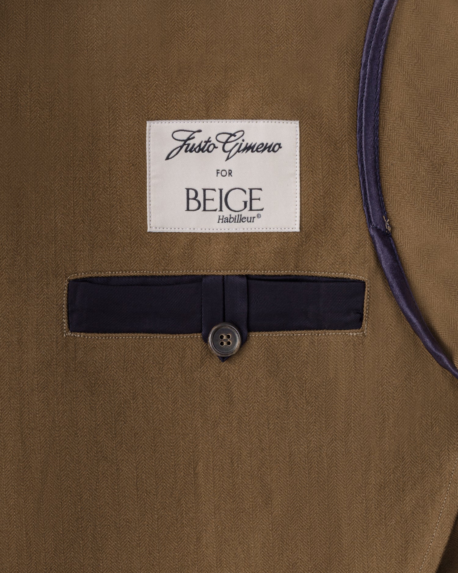 Justo Gimeno Teba Jacket in cachou herringbone cotton fabric and horn buttons detail BEIGE HABILLEUR PARIS