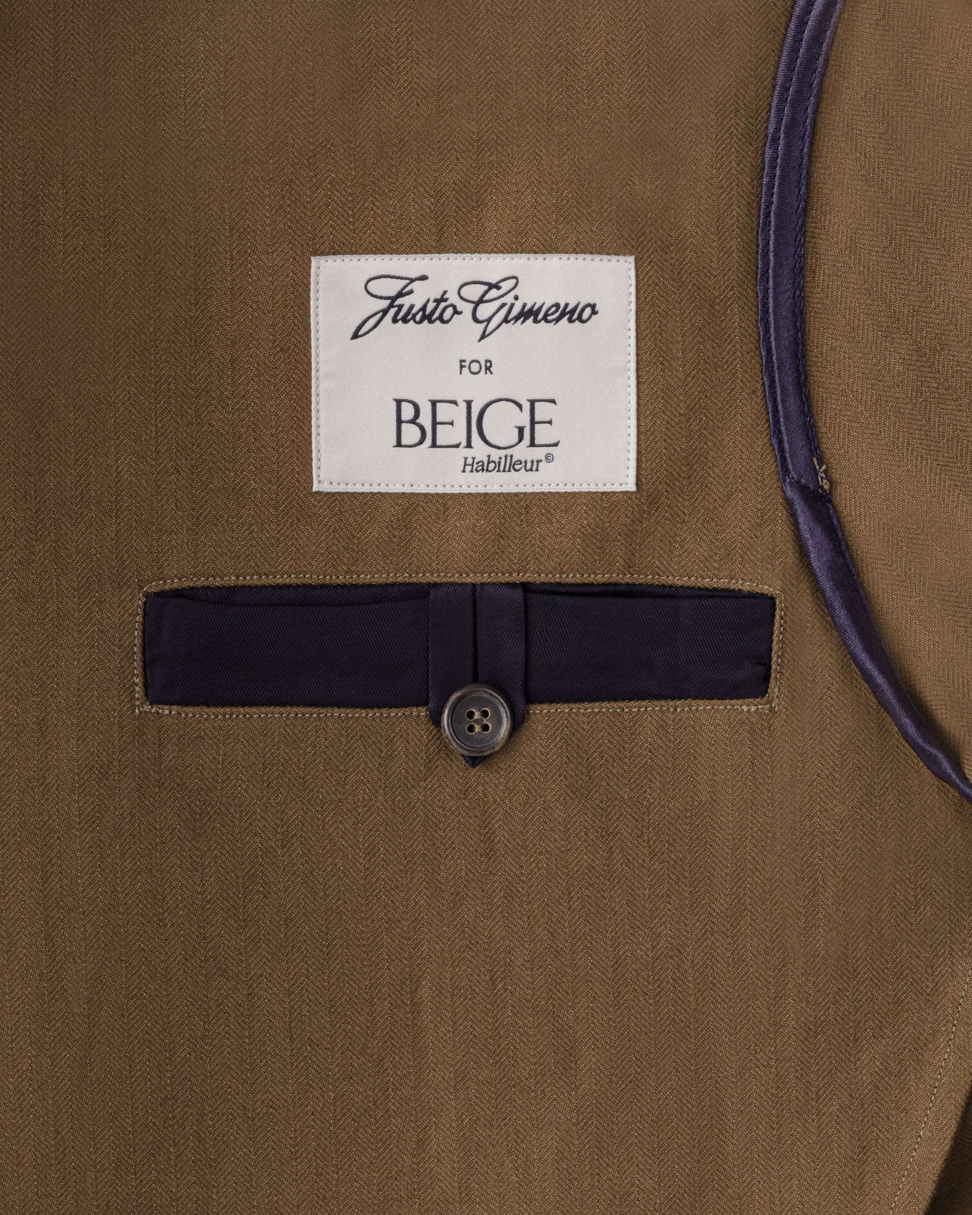 Justo Gimeno Teba Jacket in cachou herringbone cotton fabric and horn buttons detail BEIGE HABILLEUR PARIS