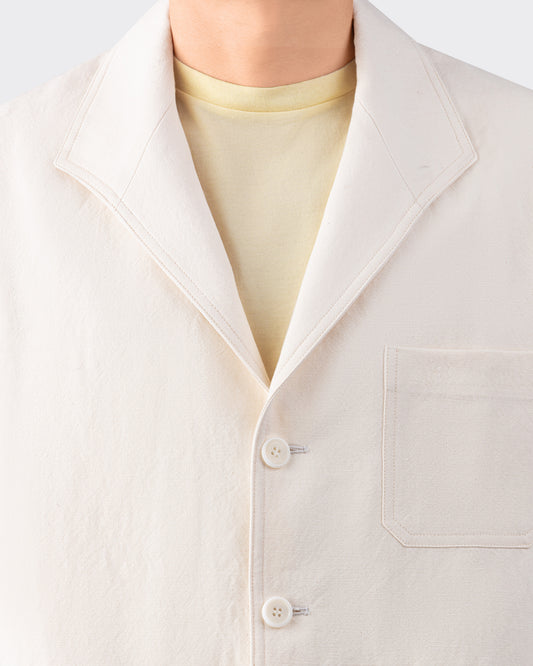Justo Gimeno Teba Jacket in ivory linen and cotton three quarter view BEIGE HABILLEUR PARIS