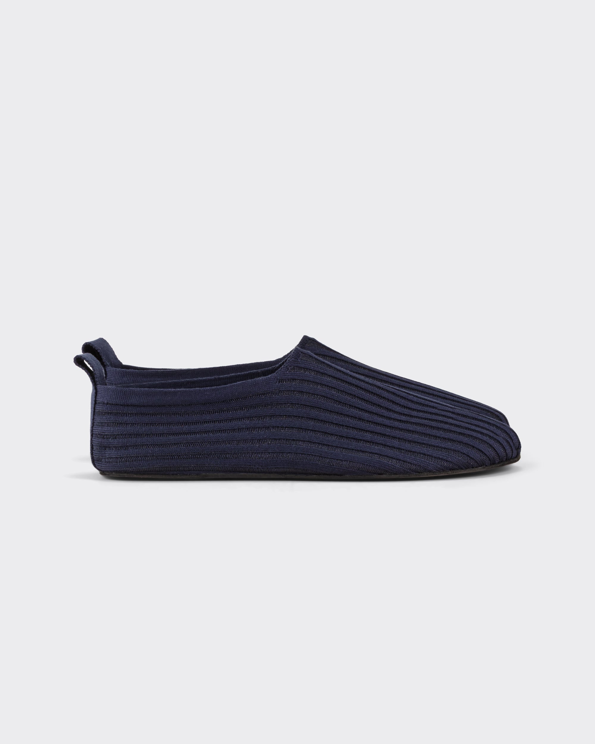 Meta Campania Collective Italian silk slip-on shoes midnight blue front view BEIGE HABILLEUR PARIS