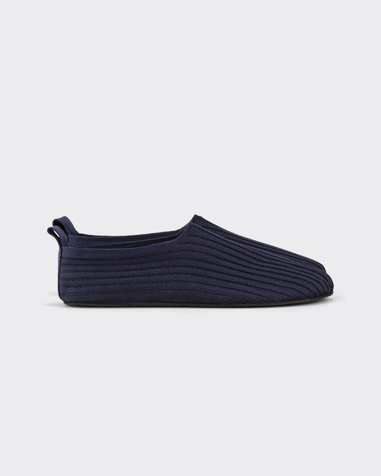 Meta Campania Collective Italian silk slip-on shoes midnight blue front view BEIGE HABILLEUR PARIS