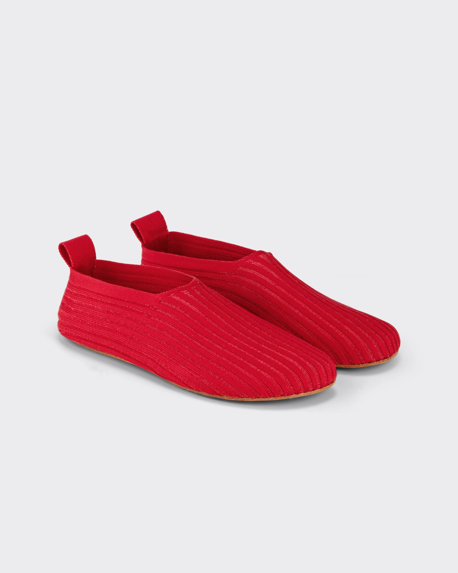 Meta Campania Collective ribbed silk ballerina shoes red heel pull tab BEIGE HABILLEUR PARIS