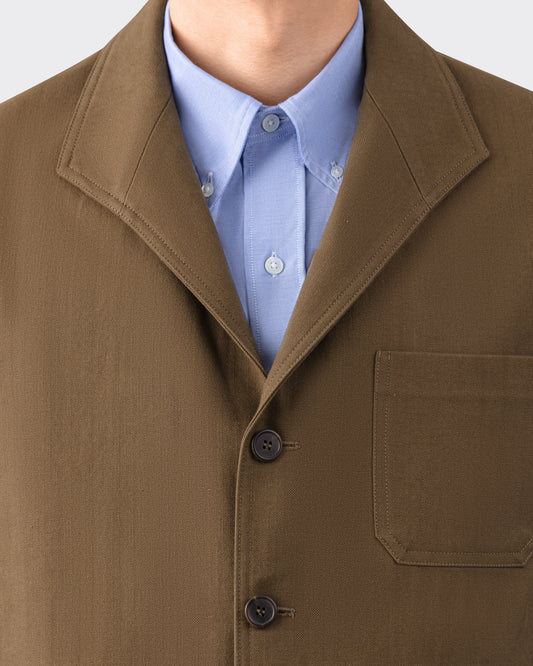 Justo Gimeno Teba Jacket in cachou herringbone cotton side view BEIGE HABILLEUR PARIS