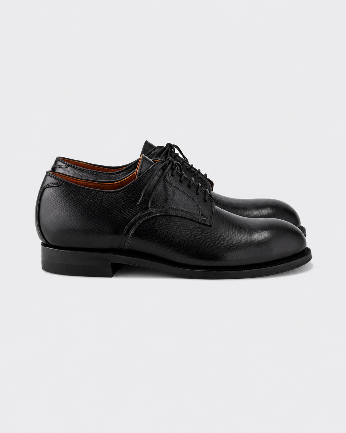 Viberg Navvy Cut Derby in black Alcazar grained calf, side view