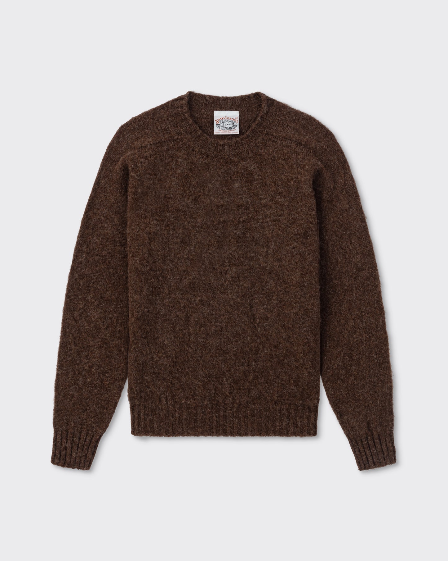 Pull Col Rond Laine Peignée : Marron Naturel