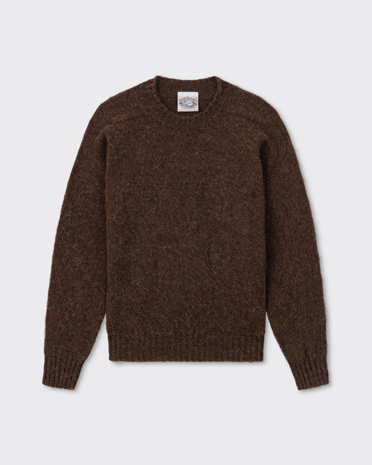 Pull Col Rond Laine Peignée : Marron Naturel