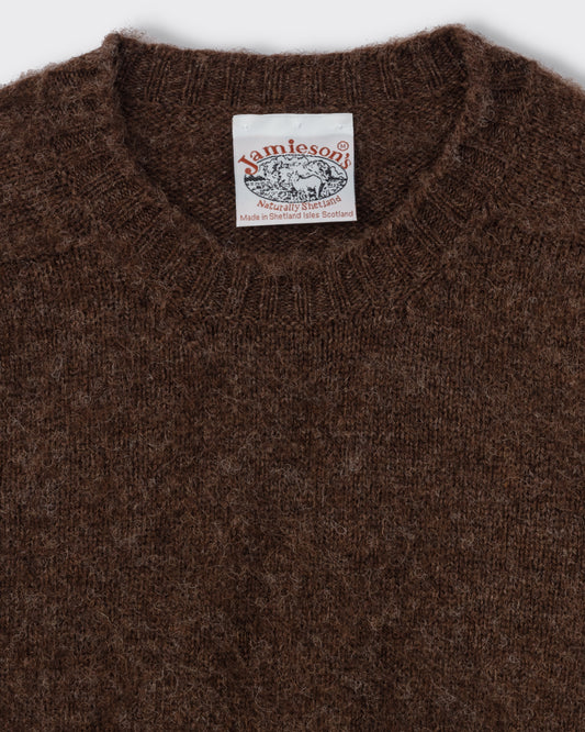 Pull Col Rond Laine Peignée : Marron Naturel
