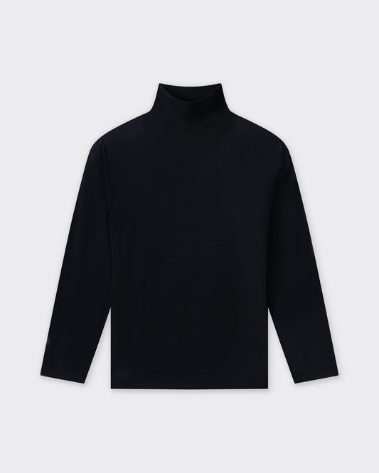 T-shirt Col Cheminée en Coton : Noir