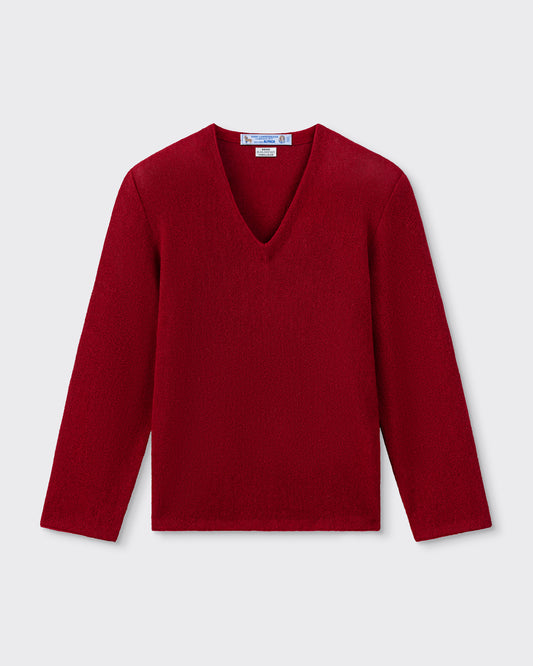Pull Col V en Alpaga : Rouge Dahlia