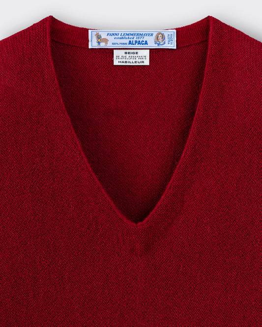 Pull Col V en Alpaga : Rouge Dahlia