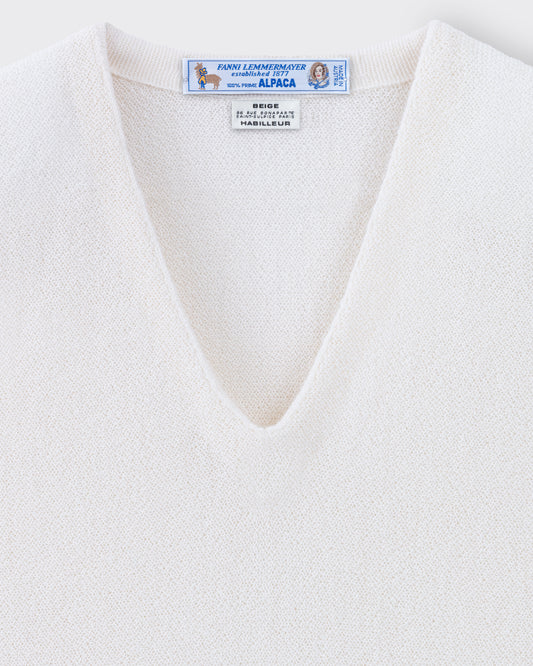 Pull Col V sans Manches en Alpaga : Blanc