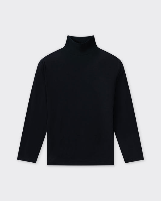 T-shirt Col Cheminée en Coton : Noir