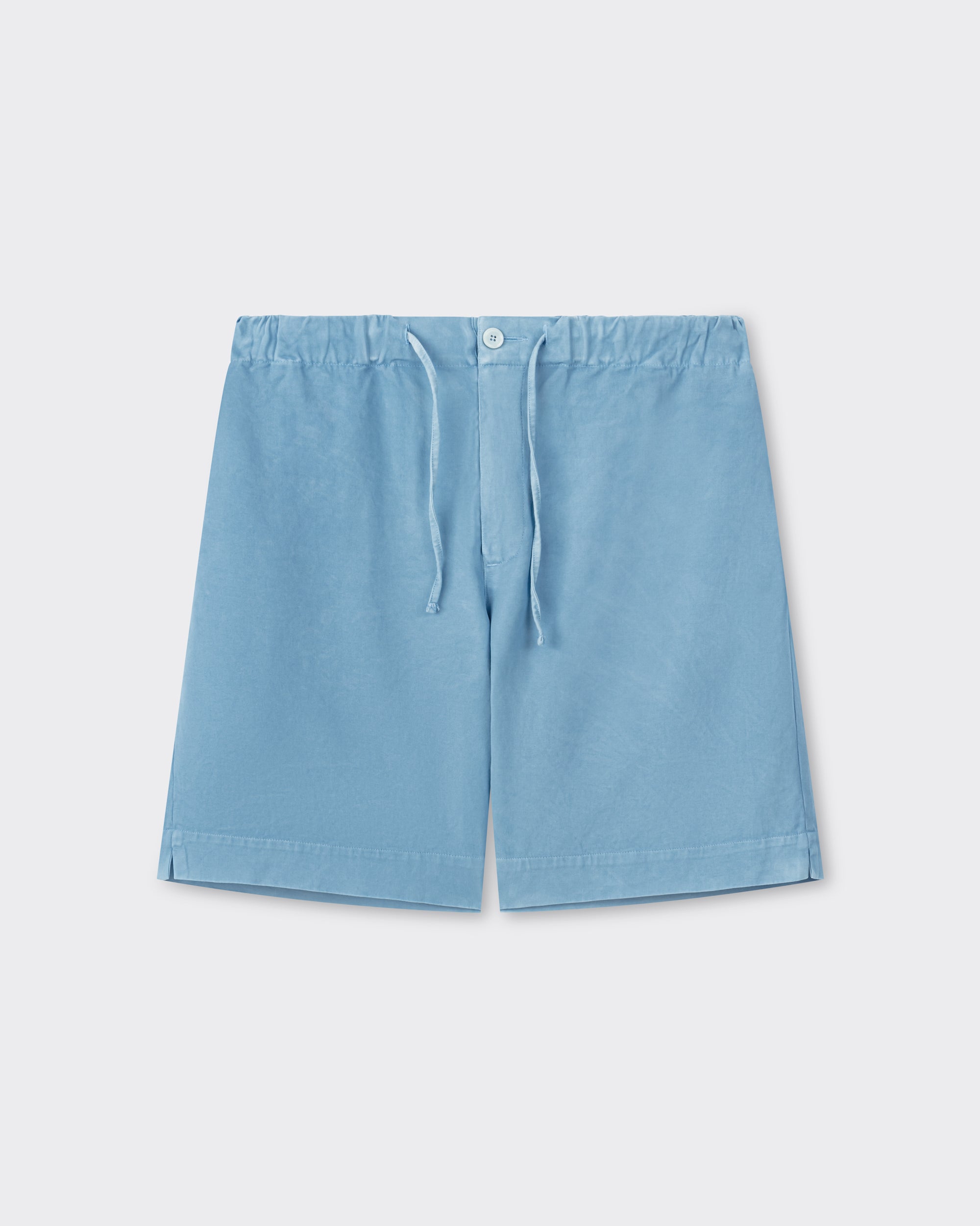 Arpenteur Repos S cotton shorts in woad front view at Beige Habilleur Paris