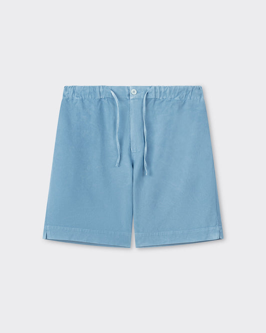 Arpenteur Repos S cotton shorts in woad front view at Beige Habilleur Paris