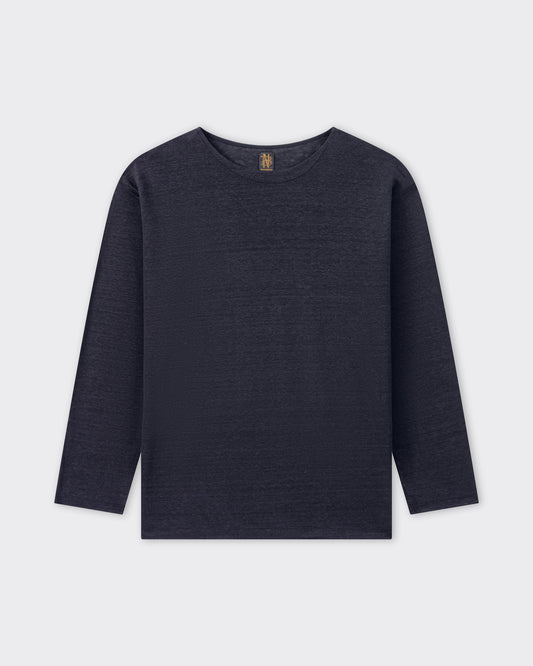 T-shirt Col Bateau en Lin : Marine