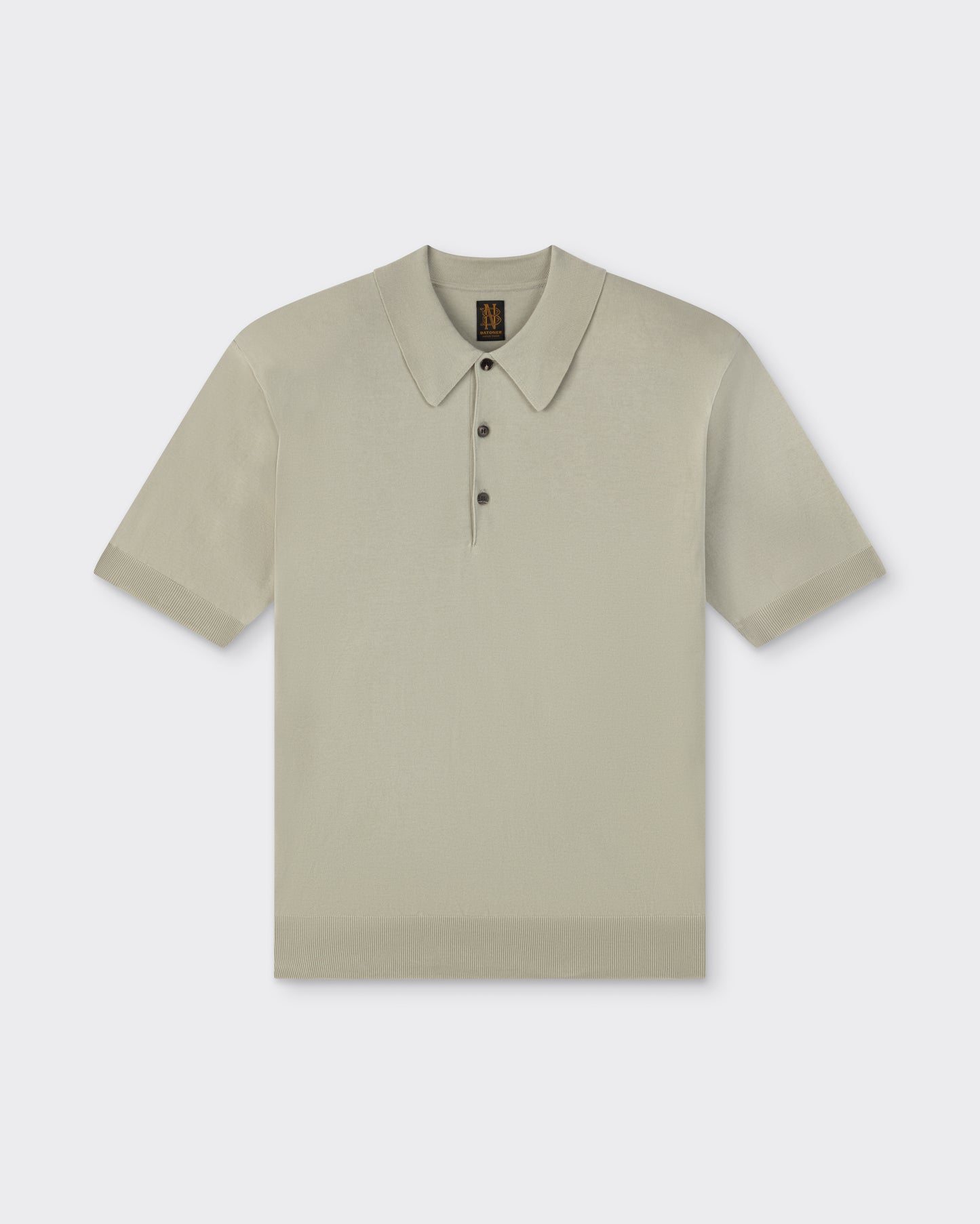 Batoner short sleeve polo shirt in almond green Sea Island cotton — front view
