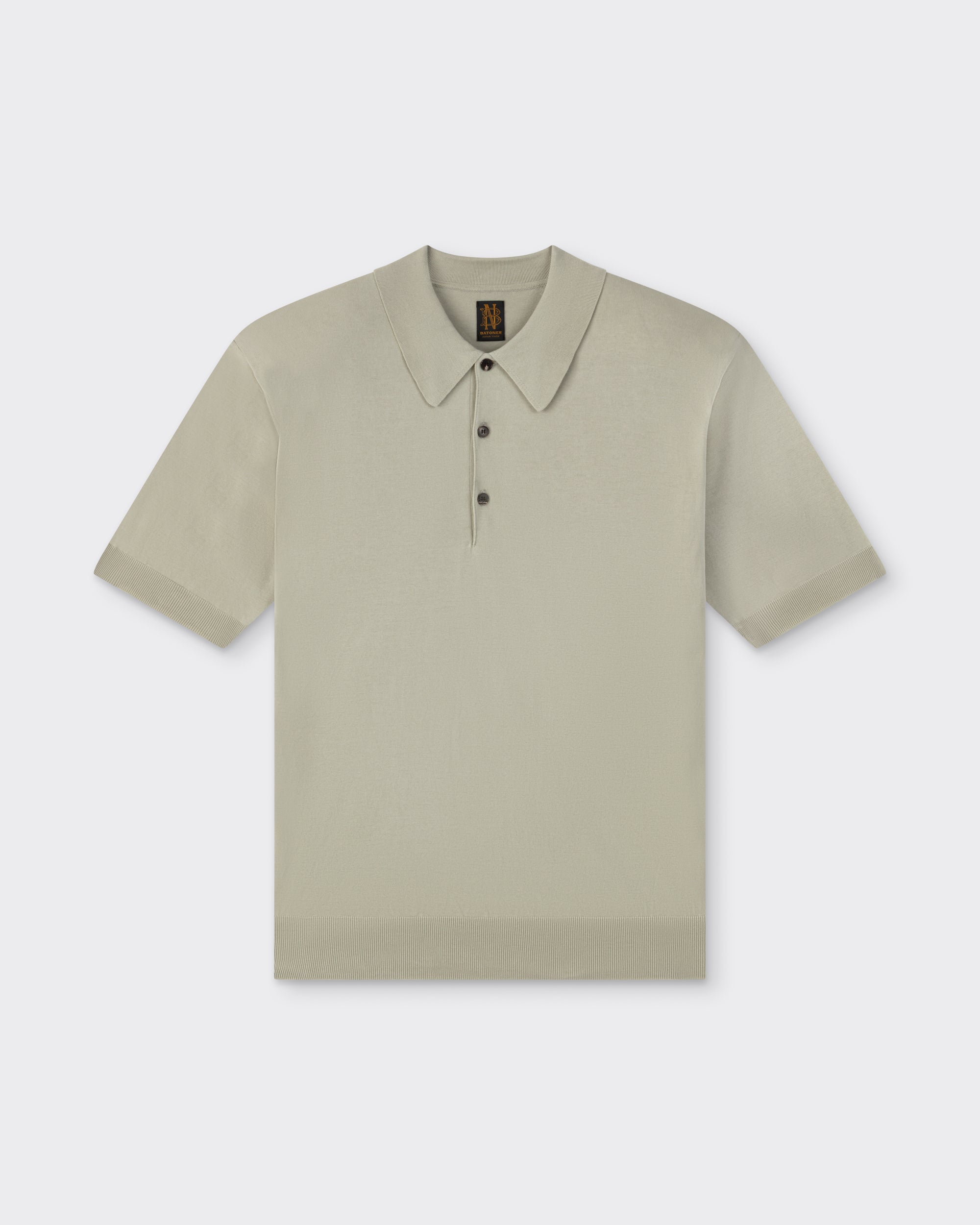 Batoner short sleeve polo shirt in almond green Sea Island cotton — front view
