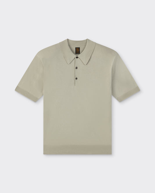 Batoner short sleeve polo shirt in almond green Sea Island cotton — front view